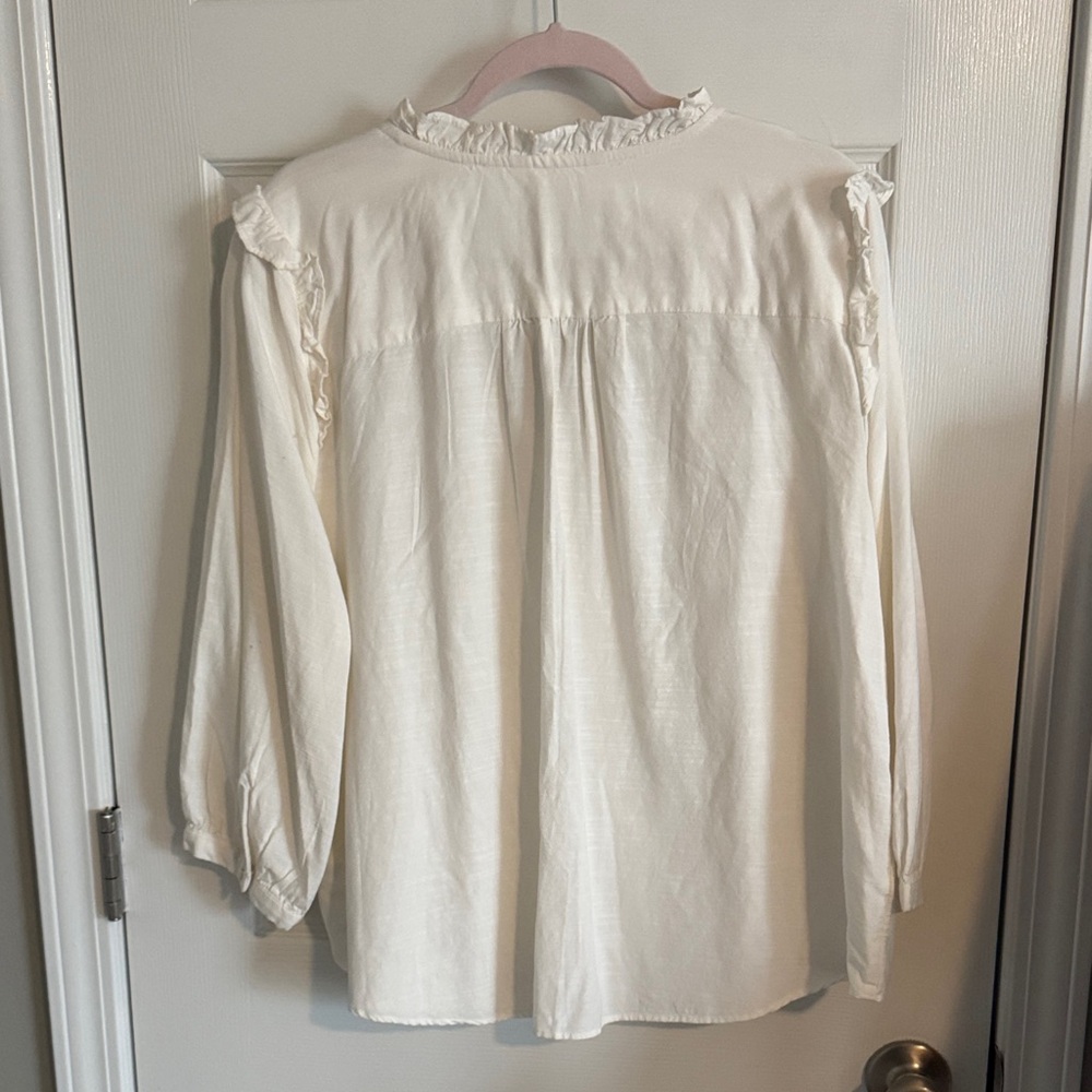 LC Lauren Conrad Cream Ruffle-Trim Button-Front Blouse - Picture 3 of 3